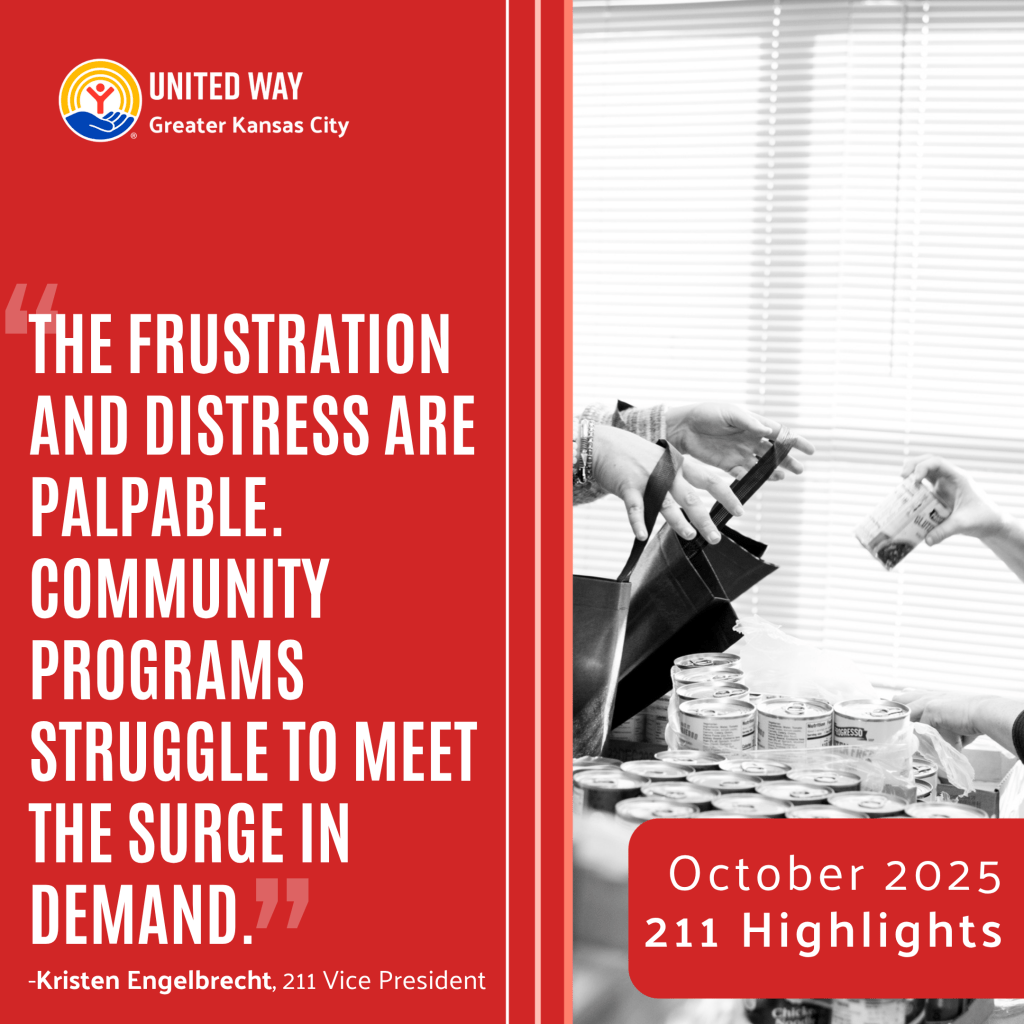 THE FRUSTRATION AND DISTRESS ARE PALPABLE. COMMUNITY PROGRAMS STRUGGLE TO MEET THE SURGE IN DEMAND./ -Kristen Engelbrecht, 211 Vice President; October 2025 211 Highlights