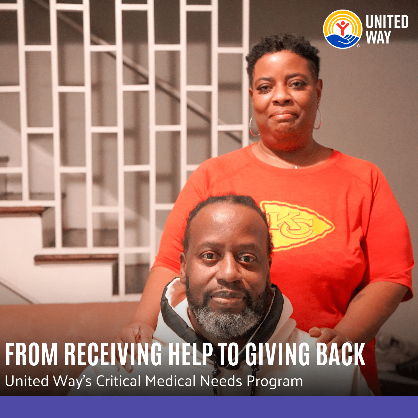 Text: FROM RECEIVING HELP TO GIVING BACK United Way's Critical Medical Needs Program